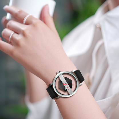 Side view of the modern men's Orbit Dial Watch with steel bezel & comfortable silicone strap.
