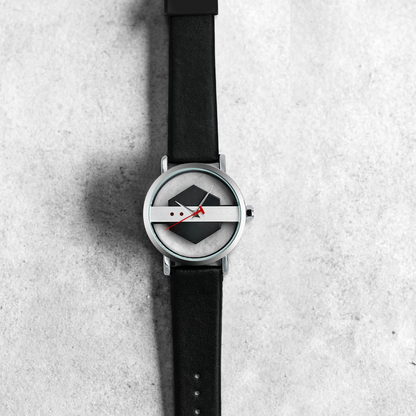 Modern men's Orbit Dial Watch with polished steel bezel and unique open dial design, a stylish accessory.