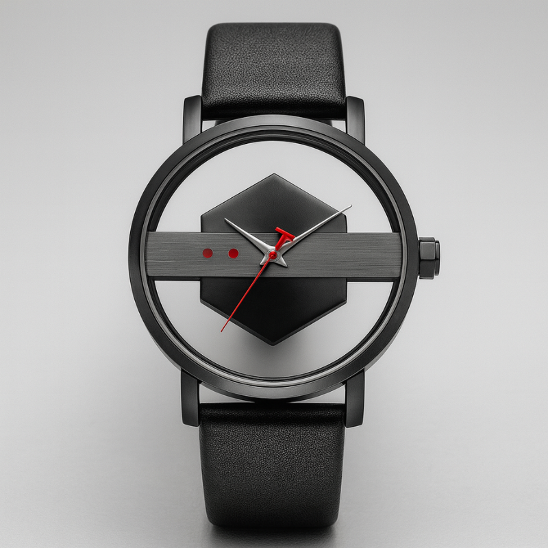 Men's Orbit Dial Watch worn on wrist, highlighting its unique open-core design and modern aesthetic.