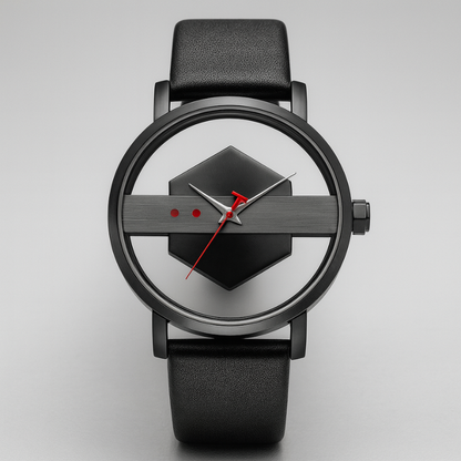 Men's Orbit Dial Watch worn on wrist, highlighting its unique open-core design and modern aesthetic.