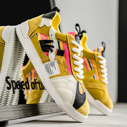 Men's Orbital Y2K streetwear sneakers, multi-tone retro design, comfort fit.