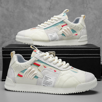 Eye-catching Men's Orbital Y2K sneakers, multi-tone retro aesthetic, streetwear essential.