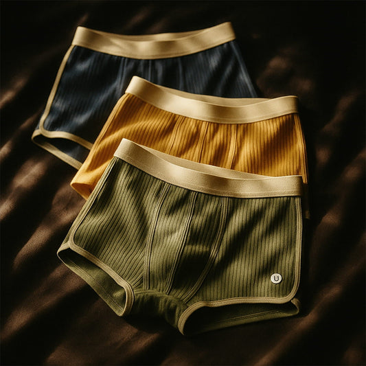 Men's organic ribbed cotton boxer briefs multipack, comfortable and breathable essentials.