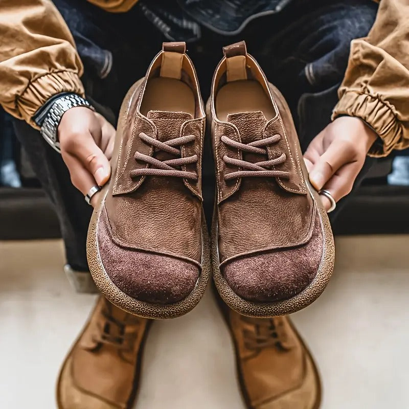 Handcrafted men's walking shoes, orthopedic leather loafers in brown for everyday comfort.