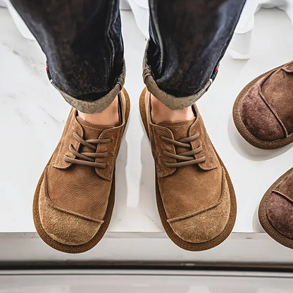 Side view of kaki men's orthopedic casual loafers, premium leather for walking comfort.
