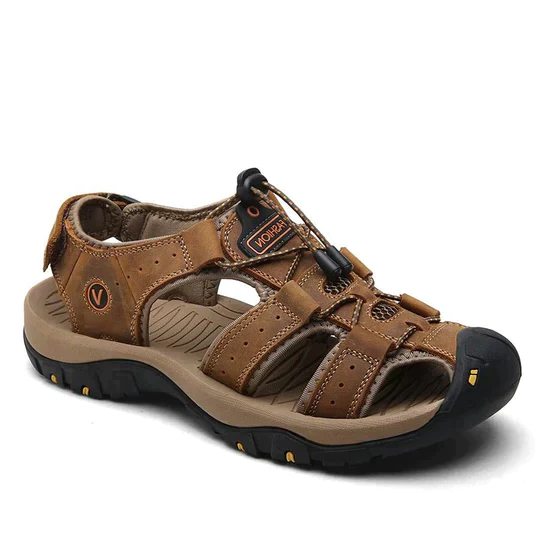 Durable outdoor men's sandals with pain relief arch support. Perfect for summer activities & walking.