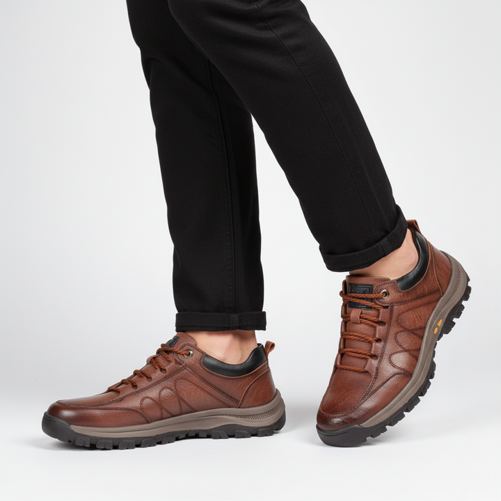 Black men's orthopedic comfort dress shoes with secure lace-up closure & premium leather, great for business & walking.