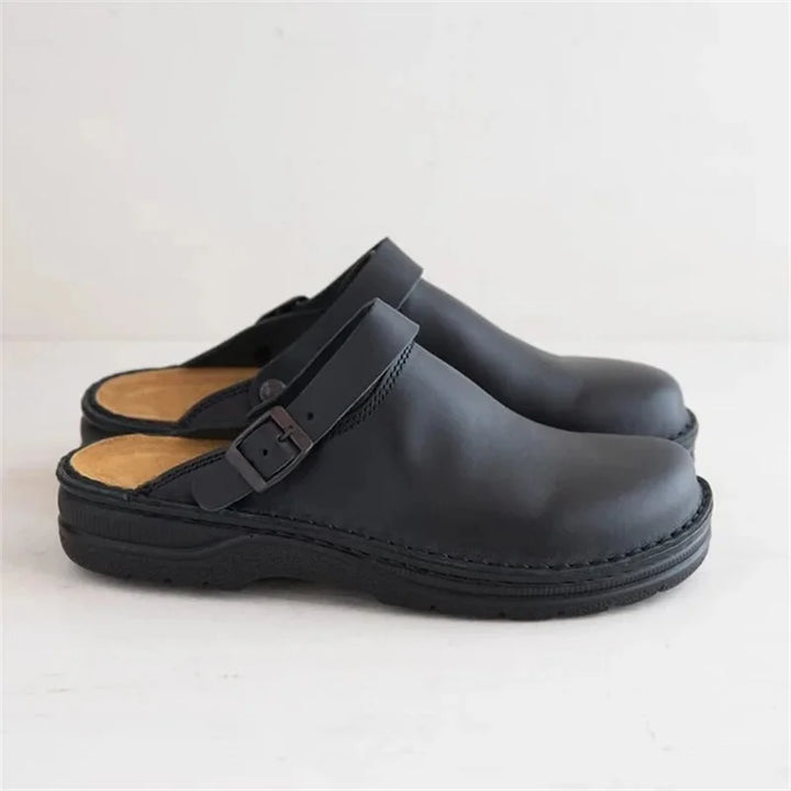 Men's closed-toe comfort sandals featuring traction sole and orthopedic arch support for daily wear.