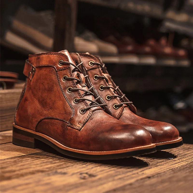 Men's supportive leather comfort boots with ergonomic design, ensuring foot health & stability.