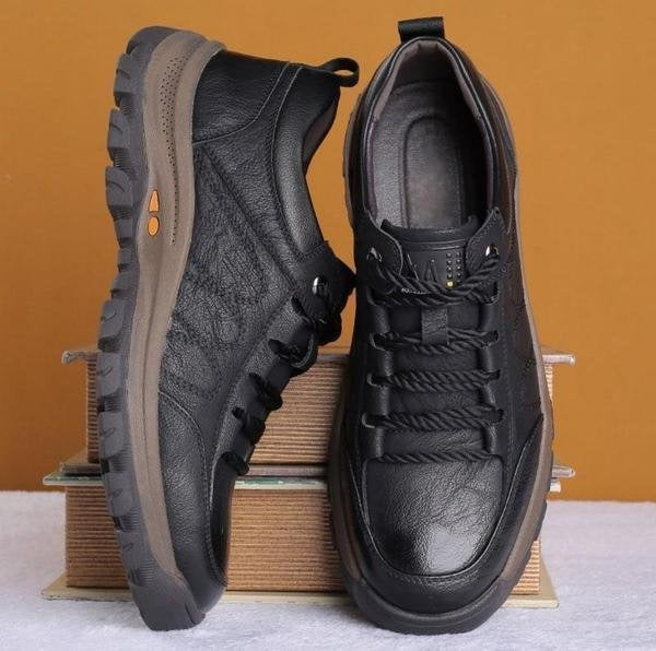 High-quality men's orthopedic leather walking shoes with a durable non-slip sole for comfort & support.