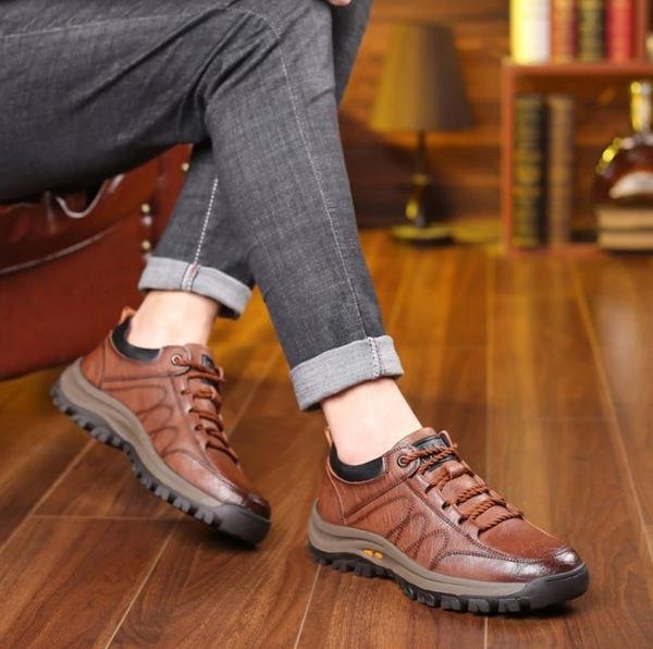 Waterproof, non-slip men's orthopedic leather shoes for comfortable walking, foot pain, and back support.