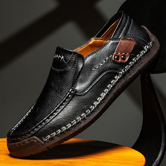 Men's orthopedic slip-on leather loafers for comfort. Features waterproof design & memory foam insoles.