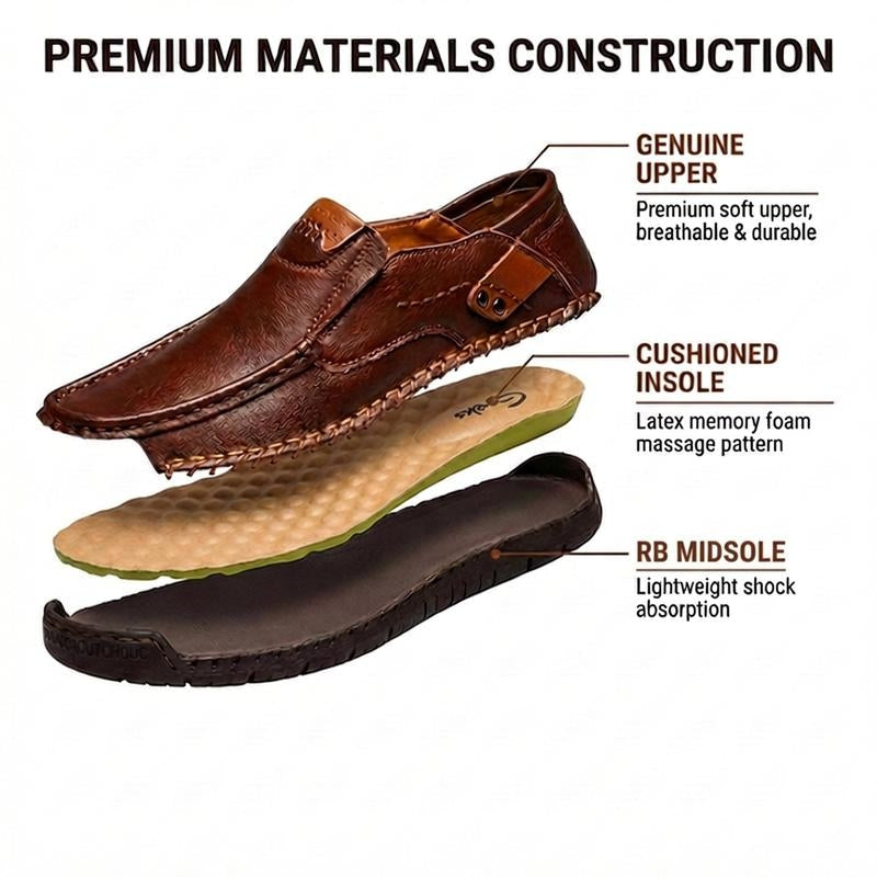 Stylish men's leather slip-on loafers, perfect for casual or dress wear. Orthopedic comfort with memory foam.