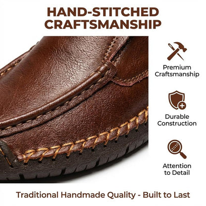 Waterproof leather slip-on loafers for men. Orthopedic support & memory foam comfort for all-day wear.