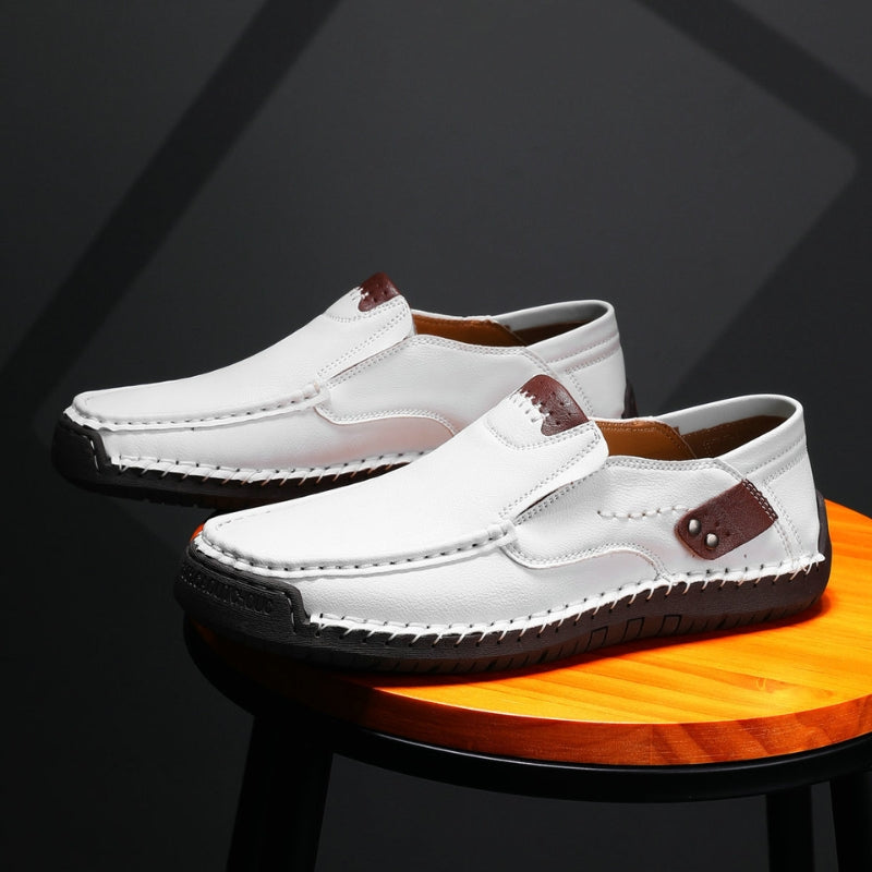 Men's durable waterproof leather slip-on loafers. Orthopedic design with memory foam for all-day comfort.