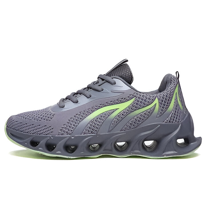 Side view of men's orthopedic walking shoes, highlighting arch support and comfortable design for running.