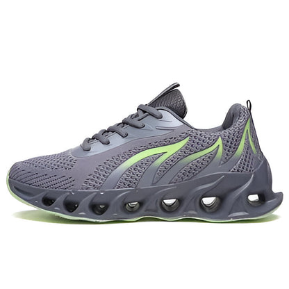 Side view of men's orthopedic walking shoes, highlighting arch support and comfortable design for running.