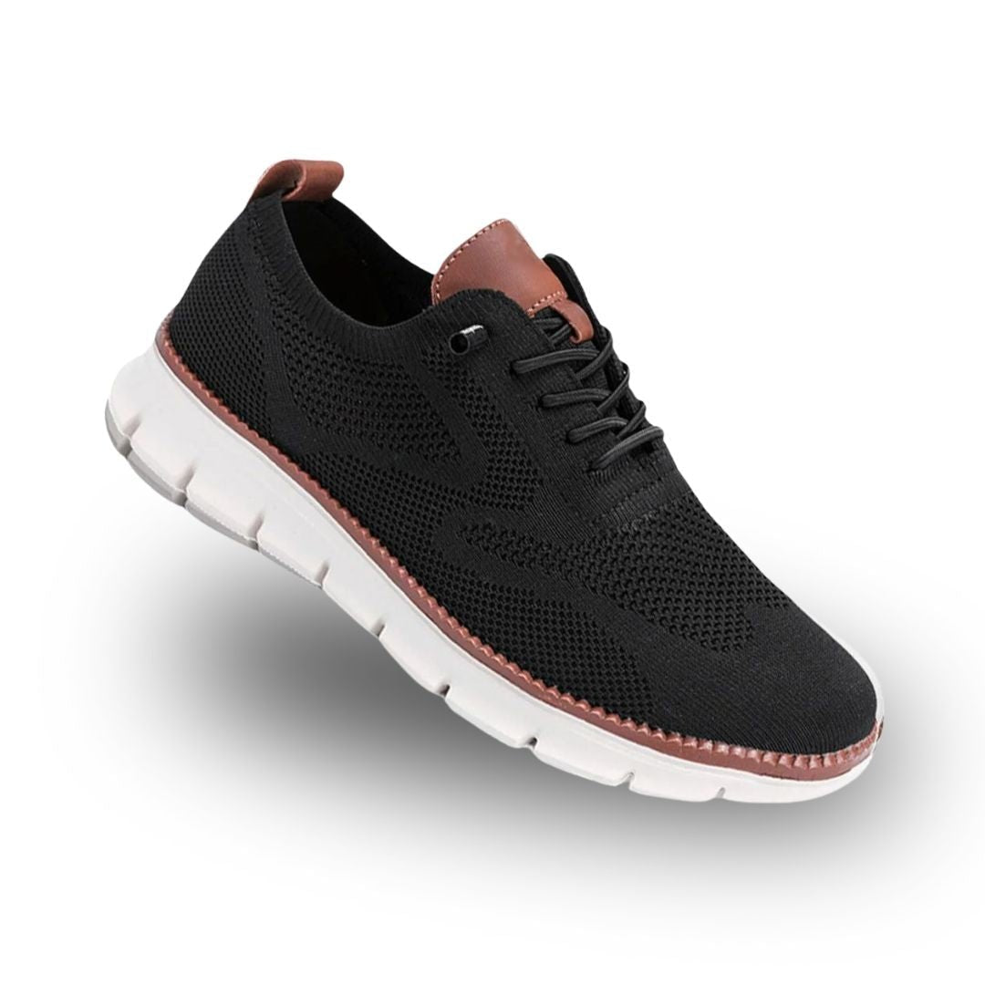 Front view of men's orthopedic walking shoes, emphasizing wide toe box & comfortable fit.