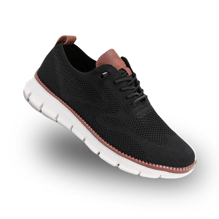 Front view of men's orthopedic walking shoes, emphasizing wide toe box & comfortable fit.