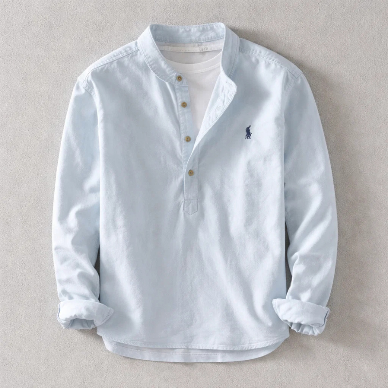 Stylish Soulario Men's Osaka Henley shirt with button placket. Versatile long-sleeve top for casual or everyday fashion.