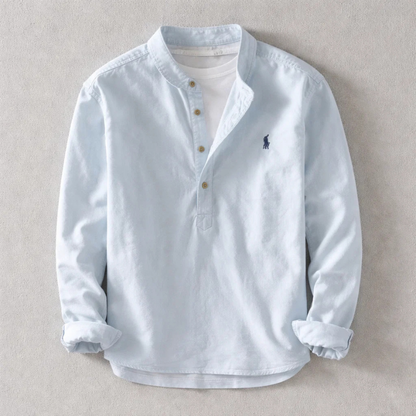 Stylish Soulario Men's Osaka Henley shirt with button placket. Versatile long-sleeve top for casual or everyday fashion.