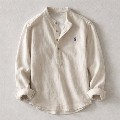 Comfortable men's Osaka Henley shirt, perfect for effortless casual wear. Stylish long-sleeve top with tailored fit.
