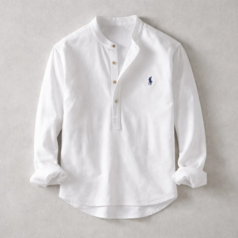 Soulario Men's Osaka Henley, a stylish & comfortable long-sleeve button shirt for everyday casual fashion.