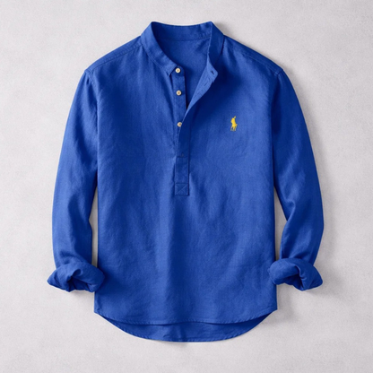 Tailored fit Men's Osaka Henley shirt, ideal for versatile casual wear. Comfortable long-sleeve top for modern men.