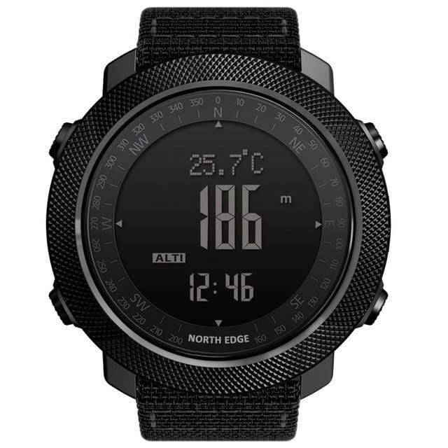Men's Outdoor Altimeter Digital Compass Watch with black strap, showcasing time & altimeter.