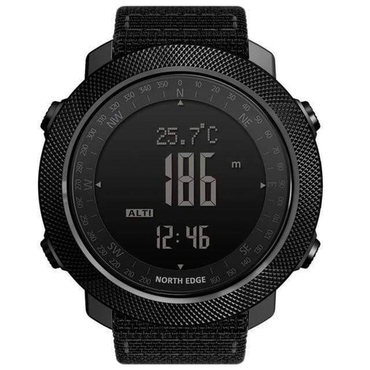 Men's Outdoor Altimeter Digital Compass Watch with black strap, showcasing time & altimeter.