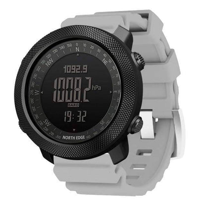 Men's sports watch with integrated altimeter, compass, and backlight for low-light conditions.