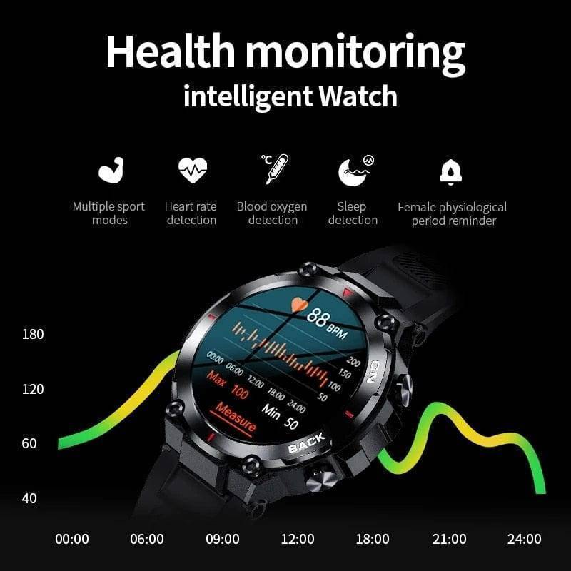 Waterproof Men's Smartwatch submerged in water, highlighting its durability for swimming and outdoor sports.