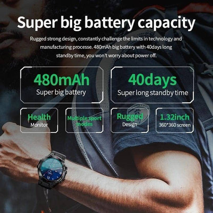 Multi-functional fitness tracker for men, displaying various sport modes like cycling and swimming data.