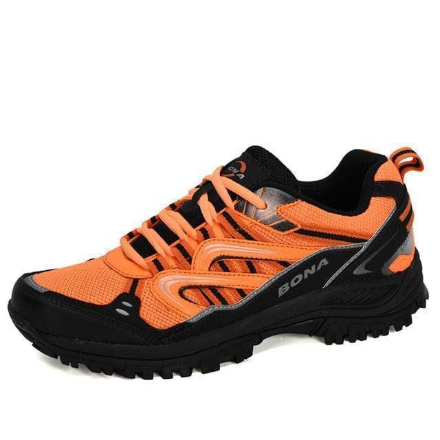 Performance men's hiking shoes, black with blue accents, ideal for trail running