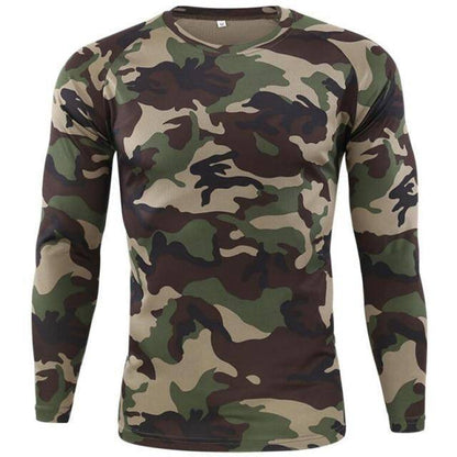 Rugged men's tactical camouflage long sleeve shirt, ideal for hunting