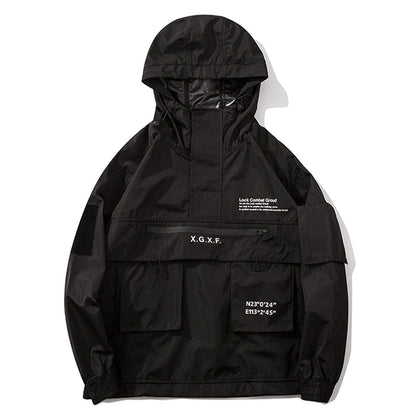Stylish men's hooded jacket with tactical features for outdoor adventures and casual wear