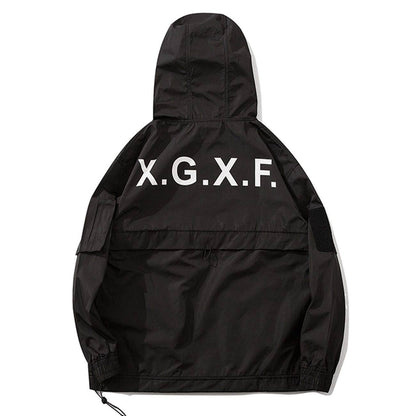 Full view of a men's tactical cargo jacket, designed for function and outdoor durability