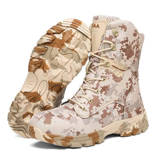 Rugged men's combat boots designed for tactical use, providing protection and comfort for long wear.