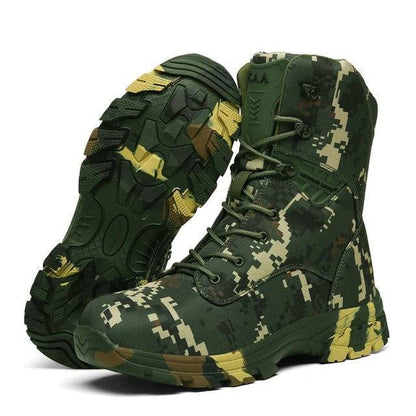 Side view of sturdy men's outdoor tactical boots, perfect for hiking, work, and demanding terrain.