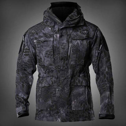 Men's utility tactical jacket with multiple pockets, perfect for camping and hiking adventures
