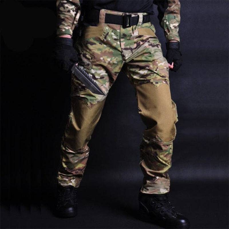 Men's outdoor tactical jogger pants in camouflage, perfect for camping and hiking apparel