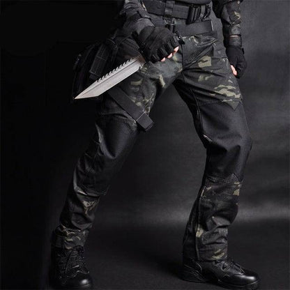 Camo cargo pants for men, featuring a tactical jogger style designed for outdoor activities