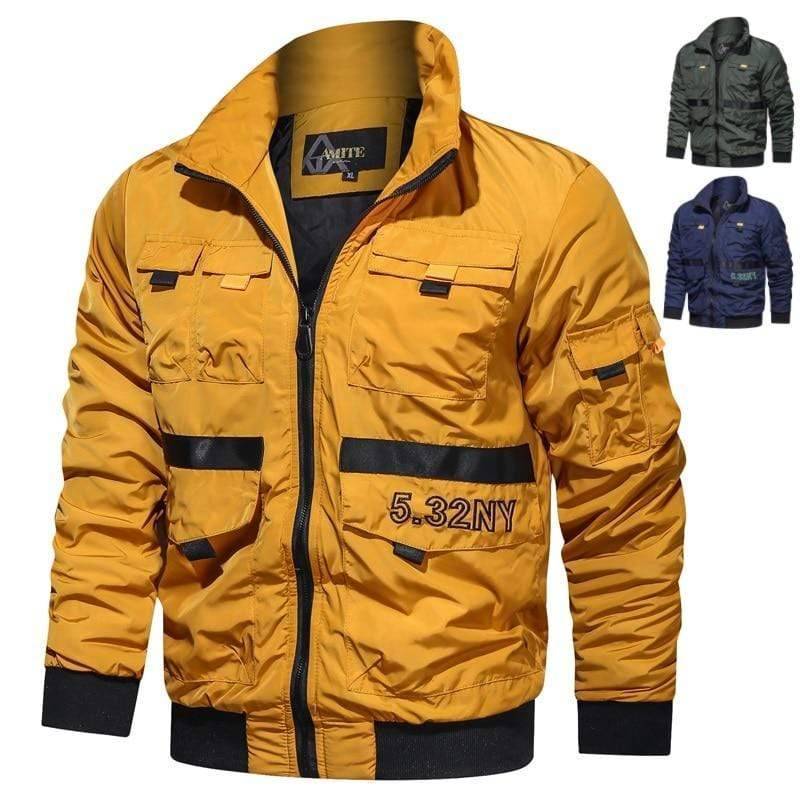 Men's outdoor tactical windbreaker bomber jacket, military style, durable for hiking & camping