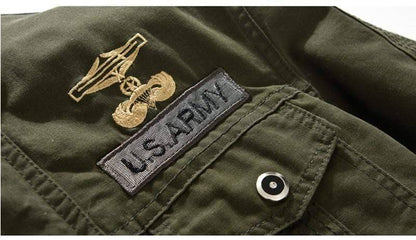 Side view of a men's tactical outdoor jacket, windbreaker style, perfect for rugged use