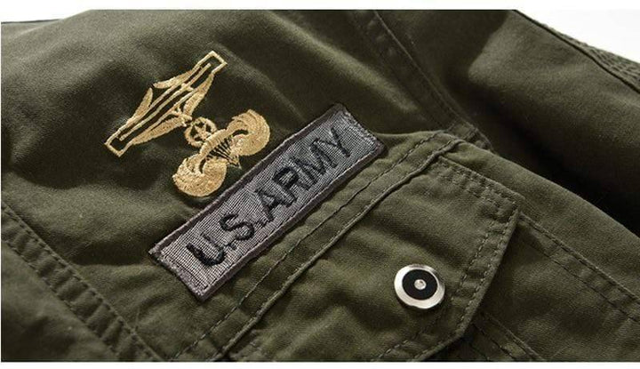 Side view of a men's tactical outdoor jacket, windbreaker style, perfect for rugged use