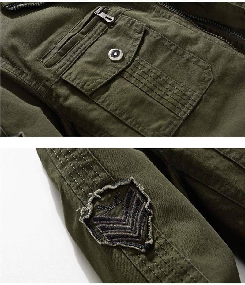 Back view of men's military field jacket, showing detailed stitching and robust polyester design