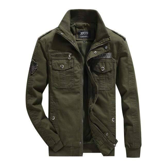Detailed image of the collar and zipper on a men's tactical windbreaker field jacket, polyester