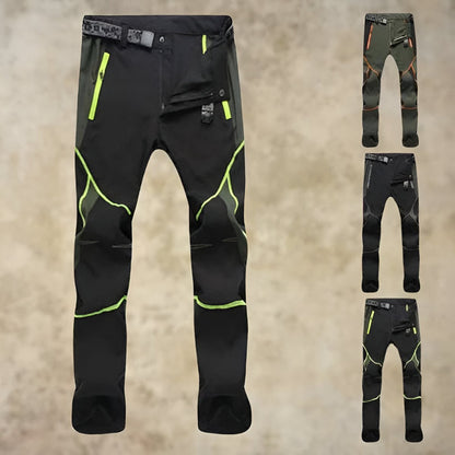 Men's outdoor windproof hiking trousers in grey on a white background, highlighting the durable fabric.