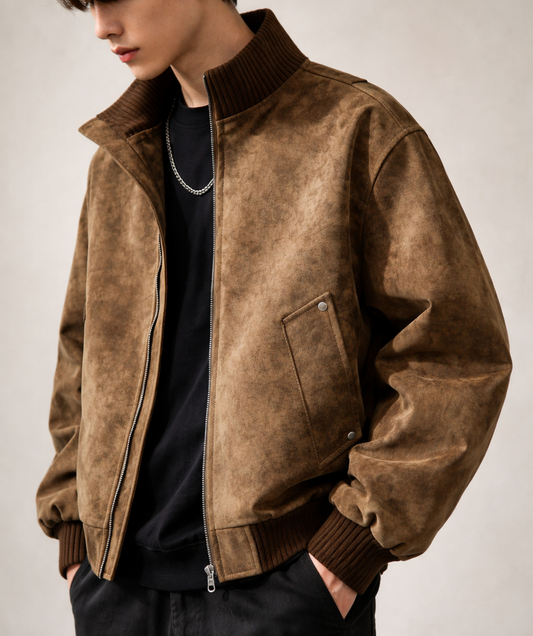 Men's oversized bomber jacket, perfect for casual streetwear; features a durable zipper & ribbed cuffs.