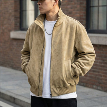 Versatile men's oversized bomber jacket, ideal fall outerwear for a stylish, casual look.
